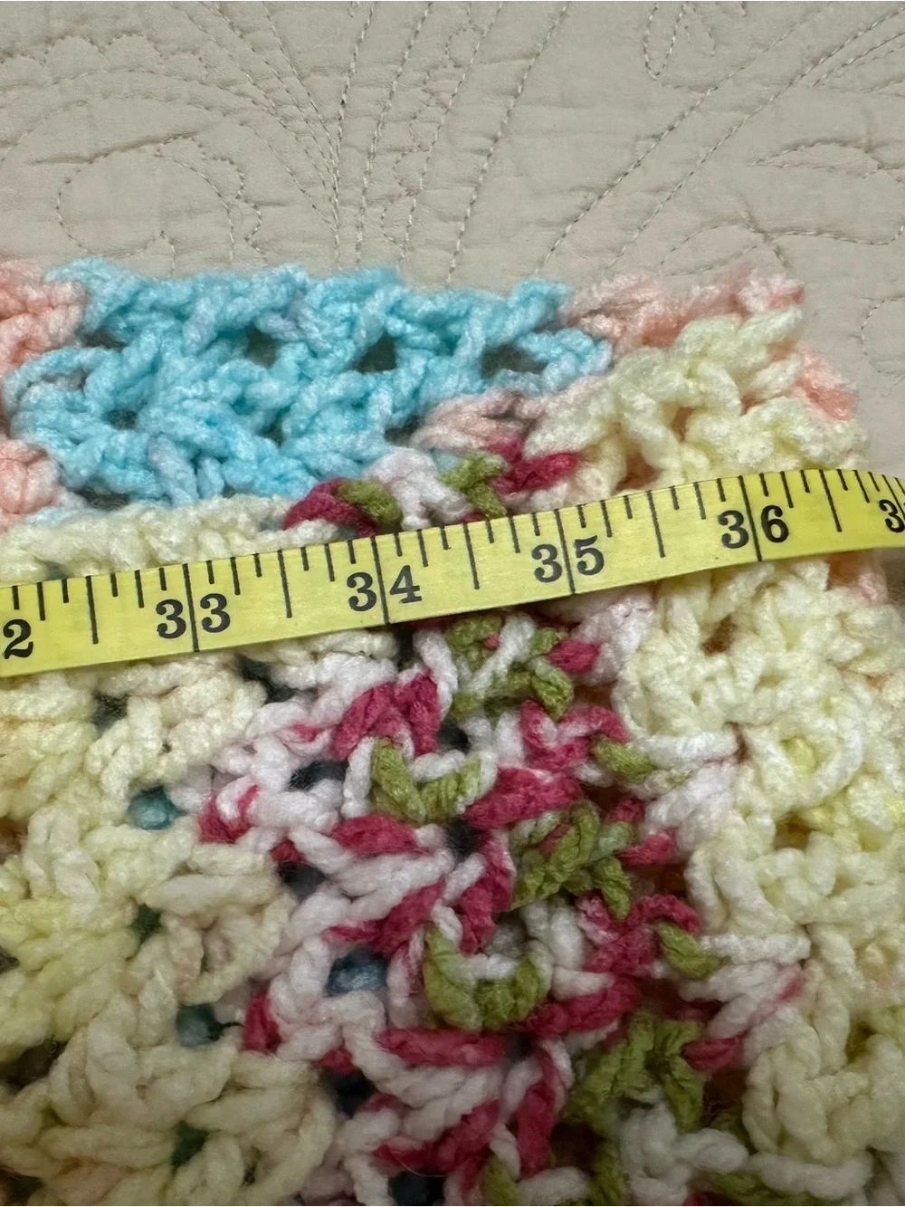 Handmade Pastel Crochet Scarf Multicolor (Blue, Pink, and Yellow)
